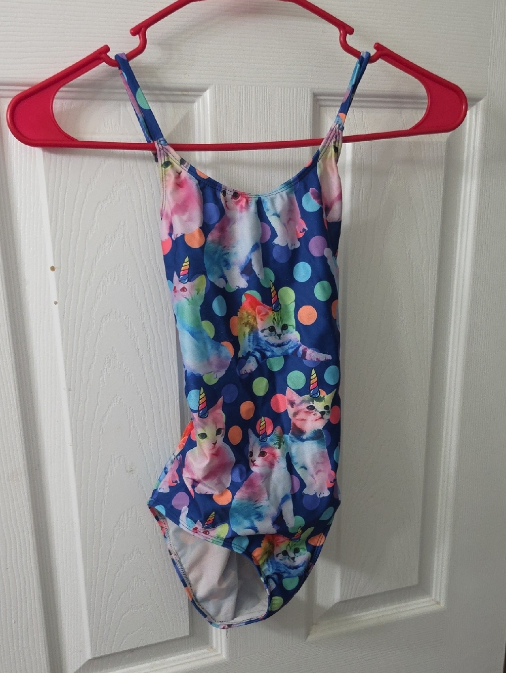 Girls' Navy Unicorn Cat Polka Dot One-Piece Swimsuit